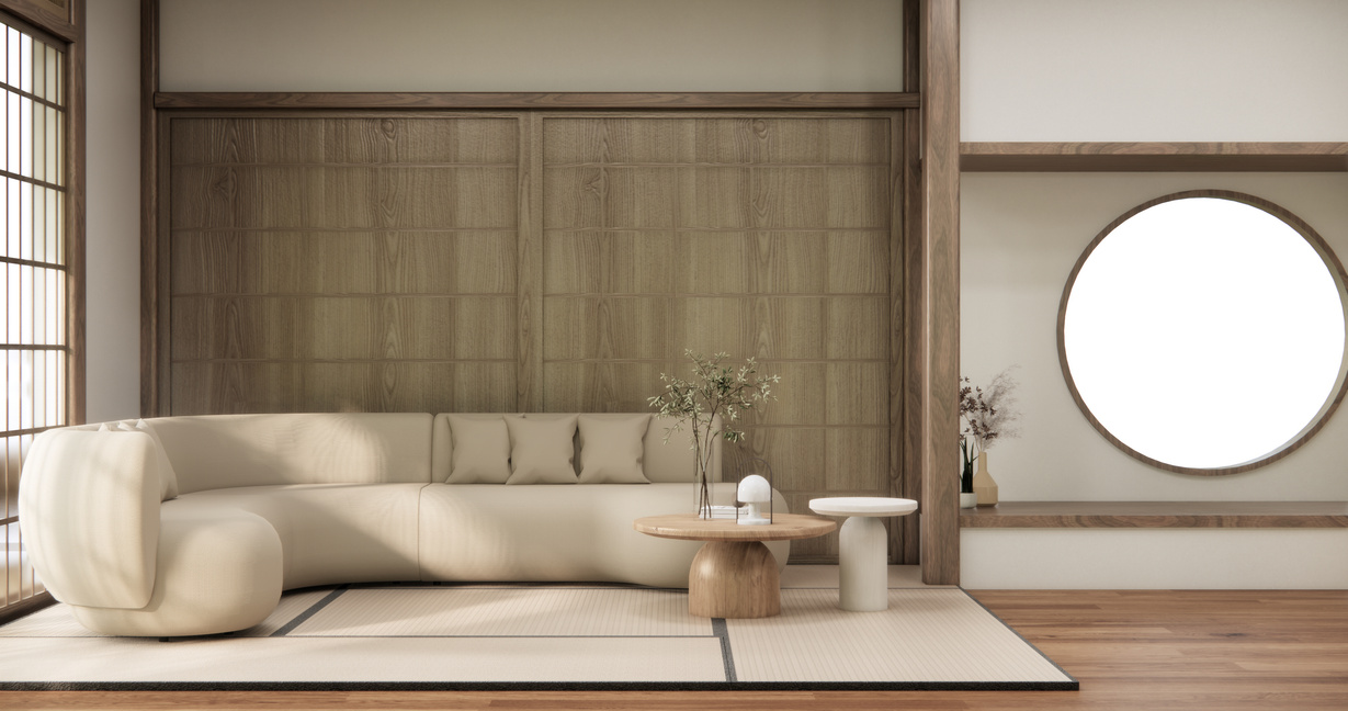 Apartment interior with full-height glazing